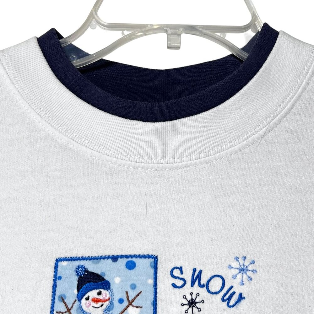Vtg MC Sportswear Snow Friends Embroidered Sweatshirt L White Blue Grannycore - Picture 3 of 10